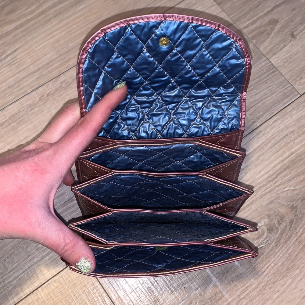 Pink & blue metallic vintage multiple compartment sewing wallet card wallet